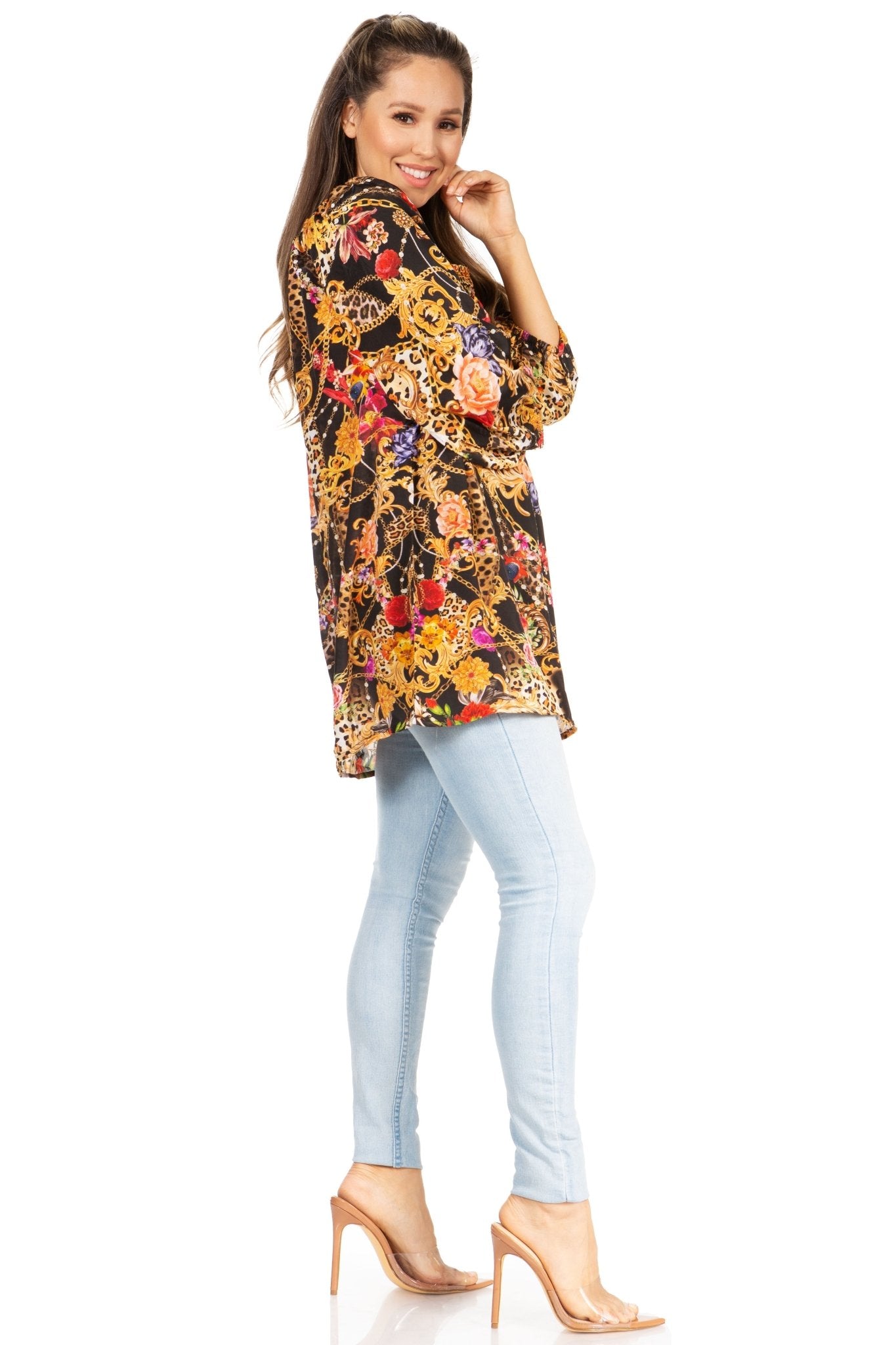 Sakkas Darsy Women's Floral Print Top - Pirate Boho Style tops La Vie Bien Sakkas Darsy Women's Floral Print Top - Pirate Boho Style