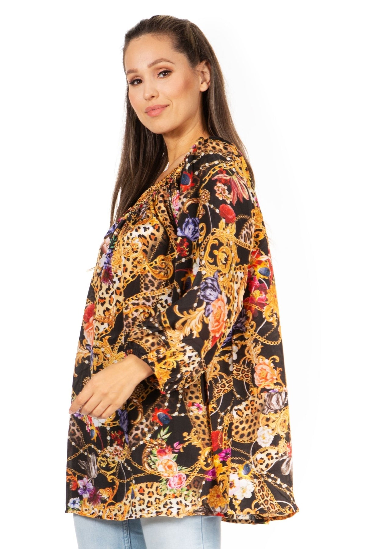 Sakkas Darsy Women's Floral Print Top - Pirate Boho Style tops La Vie Bien Sakkas Darsy Women's Floral Print Top - Pirate Boho Style