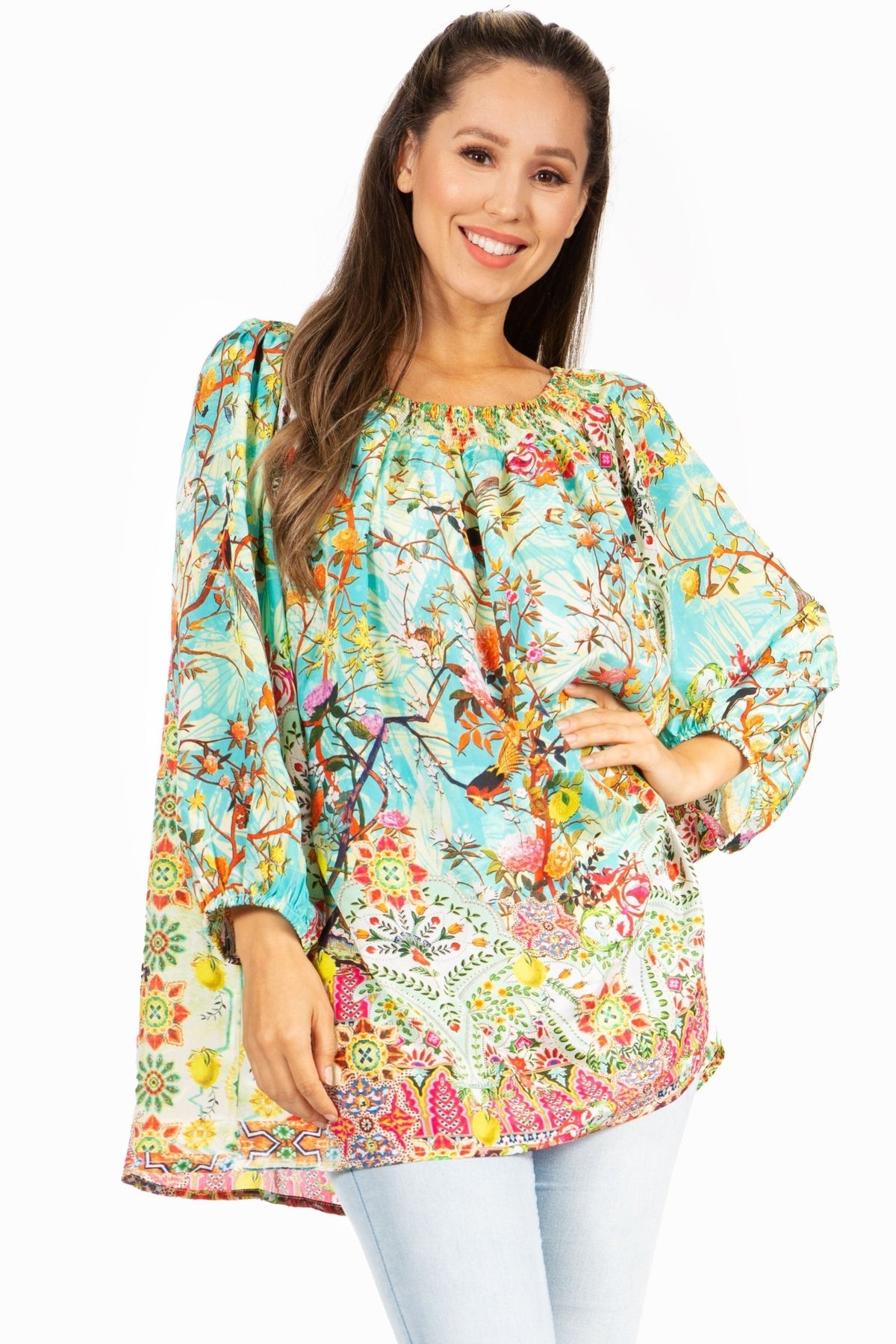 Sakkas Darsy Women's Floral Print Top - Pirate Boho Style tops La Vie Bien Sakkas Darsy Women's Floral Print Top - Pirate Boho Style