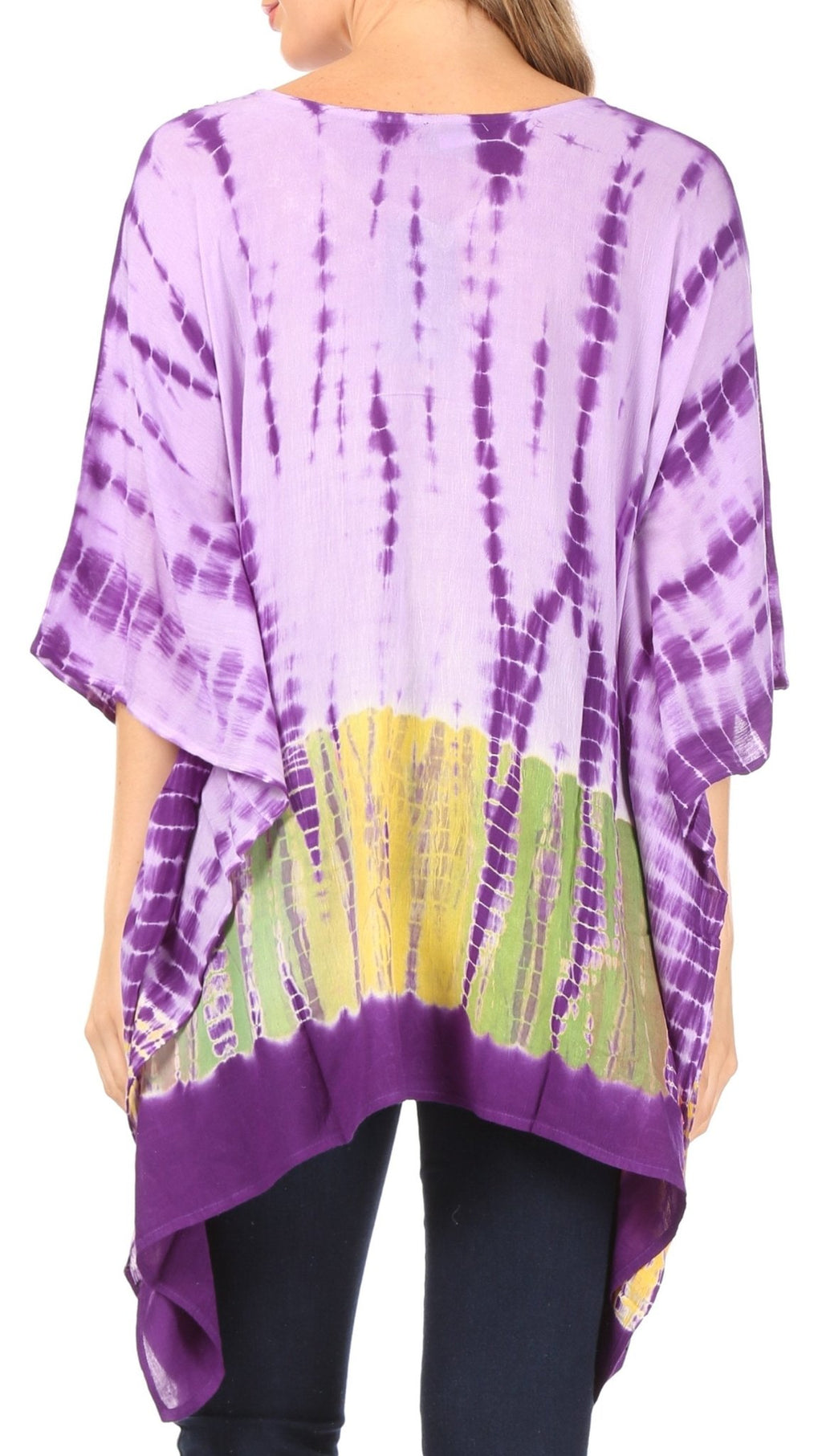 Sakkas Eliana Wide Long Tall Embroidered Tie Dye Ombre Batik Poncho Top Blouse tops La Vie Bien Sakkas Eliana Wide Long Tall Embroidered Tie Dye Ombre Batik Poncho Top Blouse