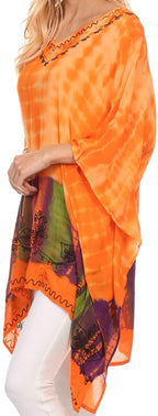 Sakkas Eliana Wide Long Tall Embroidered Tie Dye Ombre Batik Poncho Top Blouse tops La Vie Bien Sakkas Eliana Wide Long Tall Embroidered Tie Dye Ombre Batik Poncho Top Blouse