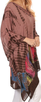 Sakkas Eliana Wide Long Tall Embroidered Tie Dye Ombre Batik Poncho Top Blouse tops La Vie Bien Sakkas Eliana Wide Long Tall Embroidered Tie Dye Ombre Batik Poncho Top Blouse