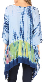 Sakkas Eliana Wide Long Tall Embroidered Tie Dye Ombre Batik Poncho Top Blouse tops La Vie Bien Sakkas Eliana Wide Long Tall Embroidered Tie Dye Ombre Batik Poncho Top Blouse