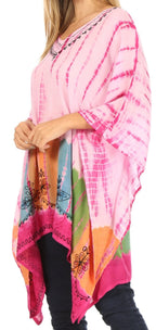 Sakkas Eliana Wide Long Tall Embroidered Tie Dye Ombre Batik Poncho Top Blouse tops La Vie Bien Sakkas Eliana Wide Long Tall Embroidered Tie Dye Ombre Batik Poncho Top Blouse
