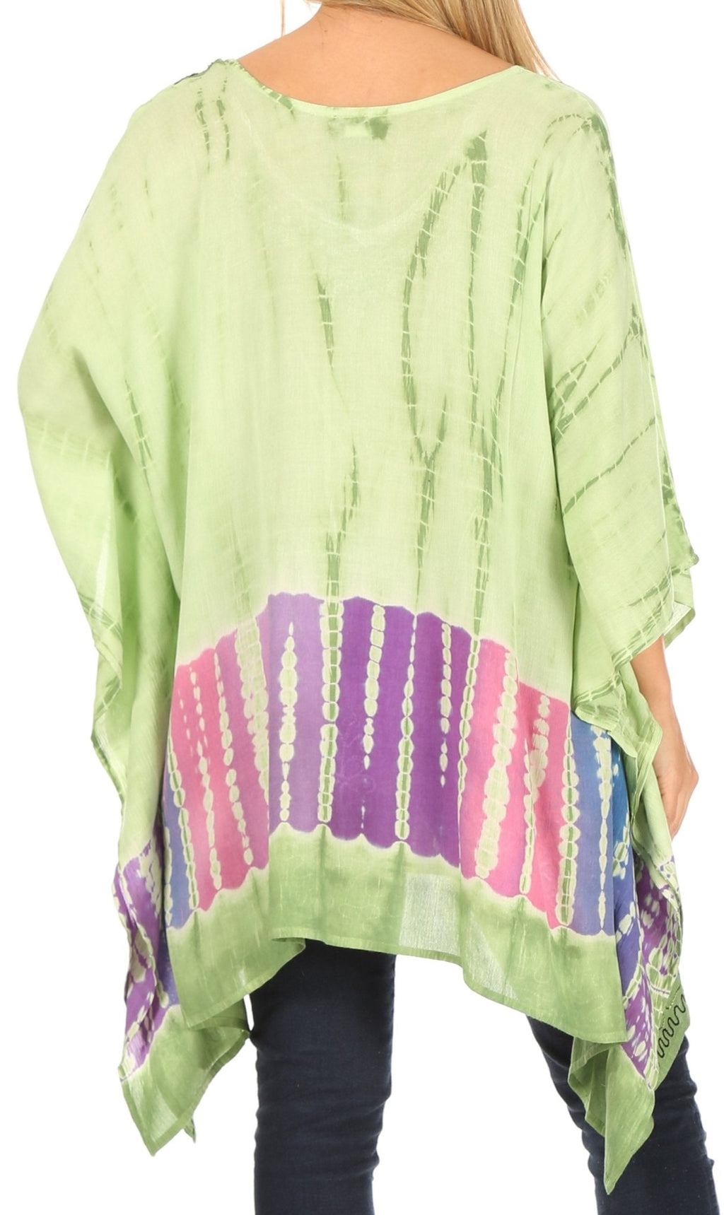 Sakkas Eliana Wide Long Tall Embroidered Tie Dye Ombre Batik Poncho Top Blouse tops La Vie Bien Sakkas Eliana Wide Long Tall Embroidered Tie Dye Ombre Batik Poncho Top Blouse
