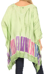 Sakkas Eliana Wide Long Tall Embroidered Tie Dye Ombre Batik Poncho Top Blouse tops La Vie Bien Sakkas Eliana Wide Long Tall Embroidered Tie Dye Ombre Batik Poncho Top Blouse