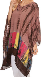 Sakkas Eliana Wide Long Tall Embroidered Tie Dye Ombre Batik Poncho Top Blouse tops La Vie Bien Sakkas Eliana Wide Long Tall Embroidered Tie Dye Ombre Batik Poncho Top Blouse