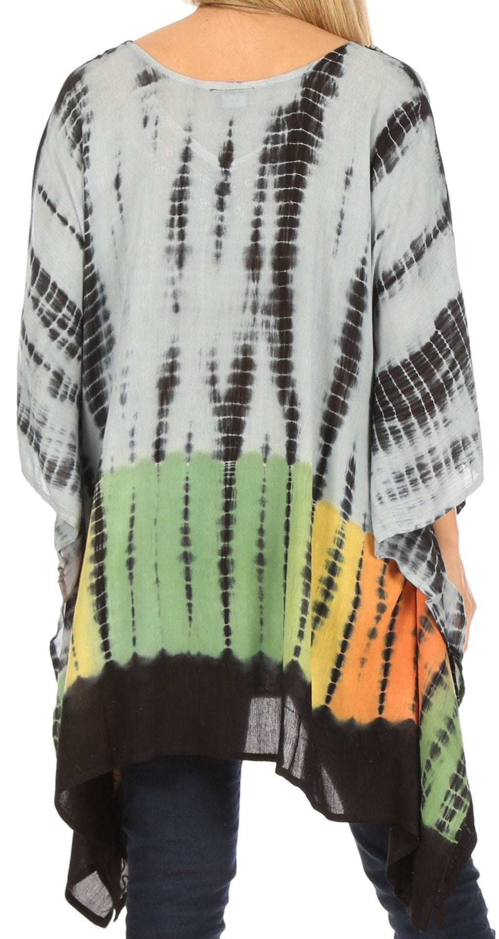Sakkas Eliana Wide Long Tall Embroidered Tie Dye Ombre Batik Poncho Top Blouse tops La Vie Bien Sakkas Eliana Wide Long Tall Embroidered Tie Dye Ombre Batik Poncho Top Blouse