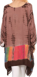 Sakkas Eliana Wide Long Tall Embroidered Tie Dye Ombre Batik Poncho Top Blouse tops La Vie Bien Sakkas Eliana Wide Long Tall Embroidered Tie Dye Ombre Batik Poncho Top Blouse