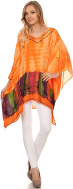 Sakkas Eliana Wide Long Tall Embroidered Tie Dye Ombre Batik Poncho Top Blouse tops La Vie Bien Sakkas Eliana Wide Long Tall Embroidered Tie Dye Ombre Batik Poncho Top Blouse