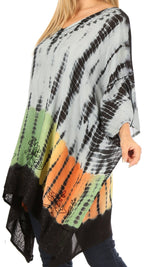 Sakkas Eliana Wide Long Tall Embroidered Tie Dye Ombre Batik Poncho Top Blouse tops La Vie Bien Sakkas Eliana Wide Long Tall Embroidered Tie Dye Ombre Batik Poncho Top Blouse
