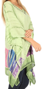 Sakkas Eliana Wide Long Tall Embroidered Tie Dye Ombre Batik Poncho Top Blouse tops La Vie Bien Sakkas Eliana Wide Long Tall Embroidered Tie Dye Ombre Batik Poncho Top Blouse