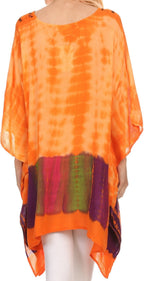 Sakkas Eliana Wide Long Tall Embroidered Tie Dye Ombre Batik Poncho Top Blouse tops La Vie Bien Sakkas Eliana Wide Long Tall Embroidered Tie Dye Ombre Batik Poncho Top Blouse