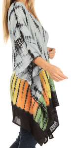 Sakkas Eliana Wide Long Tall Embroidered Tie Dye Ombre Batik Poncho Top Blouse tops La Vie Bien Sakkas Eliana Wide Long Tall Embroidered Tie Dye Ombre Batik Poncho Top Blouse