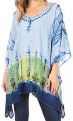 Sakkas Eliana Wide Long Tall Embroidered Tie Dye Ombre Batik Poncho Top Blouse tops La Vie Bien Sakkas Eliana Wide Long Tall Embroidered Tie Dye Ombre Batik Poncho Top Blouse