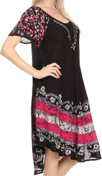 Sakkas Elisha Mid Length Batik Caftan Embroidered Cap Sleeves Floral Pattern dresses La Vie Bien Sakkas Elisha Mid Length Batik Caftan Embroidered Cap Sleeves Floral Pattern