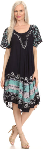 Sakkas Elisha Mid Length Batik Caftan Embroidered Cap Sleeves Floral Pattern dresses La Vie Bien Sakkas Elisha Mid Length Batik Caftan Embroidered Cap Sleeves Floral Pattern