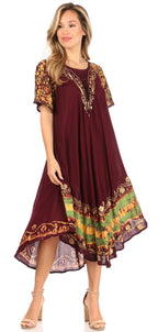 Sakkas Elisha Mid Length Batik Caftan Embroidered Cap Sleeves Floral Pattern dresses La Vie Bien Sakkas Elisha Mid Length Batik Caftan Embroidered Cap Sleeves Floral Pattern