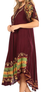 Sakkas Elisha Mid Length Batik Caftan Embroidered Cap Sleeves Floral Pattern dresses La Vie Bien Sakkas Elisha Mid Length Batik Caftan Embroidered Cap Sleeves Floral Pattern