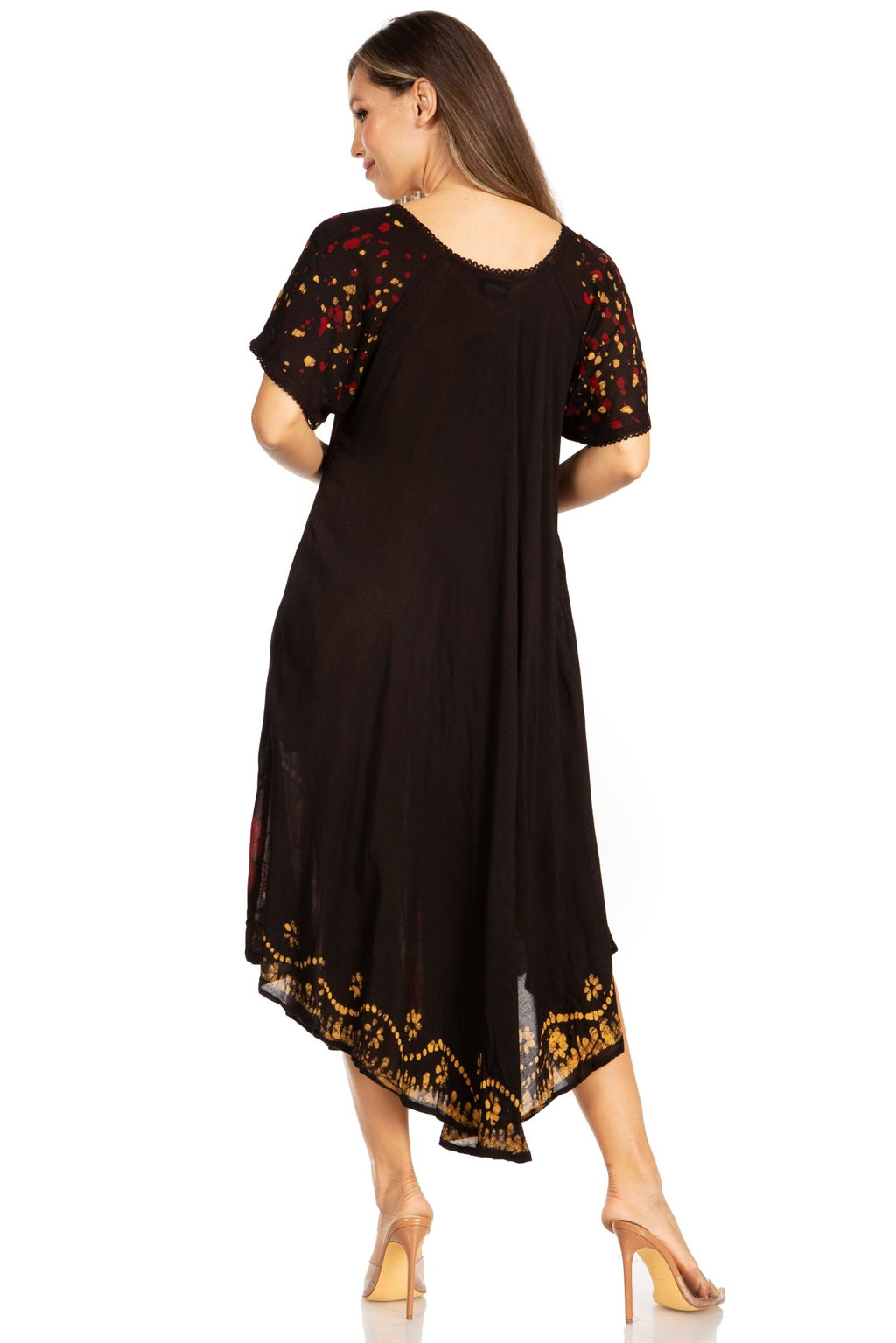 Sakkas Elisha Mid Length Batik Caftan Embroidered Cap Sleeves Floral Pattern dresses La Vie Bien Sakkas Elisha Mid Length Batik Caftan Embroidered Cap Sleeves Floral Pattern