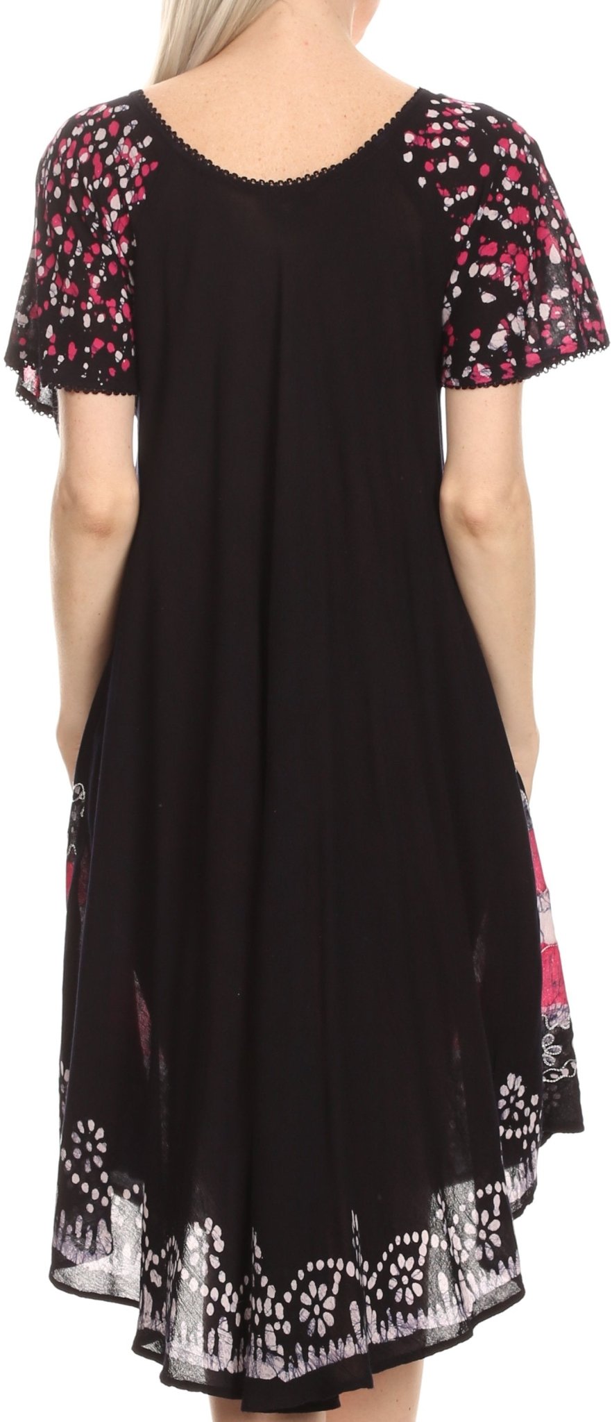Sakkas Elisha Mid Length Batik Caftan Embroidered Cap Sleeves Floral Pattern dresses La Vie Bien Sakkas Elisha Mid Length Batik Caftan Embroidered Cap Sleeves Floral Pattern