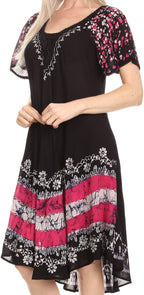 Sakkas Elisha Mid Length Batik Caftan Embroidered Cap Sleeves Floral Pattern dresses La Vie Bien Sakkas Elisha Mid Length Batik Caftan Embroidered Cap Sleeves Floral Pattern