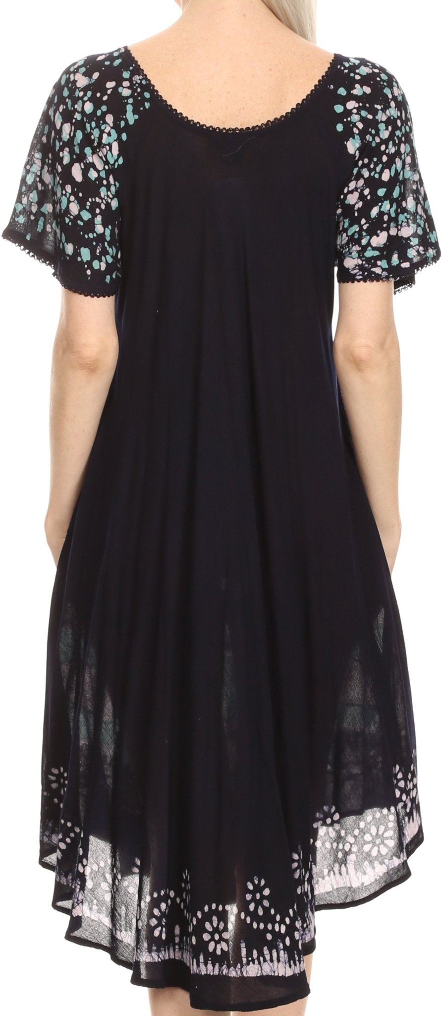Sakkas Elisha Mid Length Batik Caftan Embroidered Cap Sleeves Floral Pattern dresses La Vie Bien Sakkas Elisha Mid Length Batik Caftan Embroidered Cap Sleeves Floral Pattern