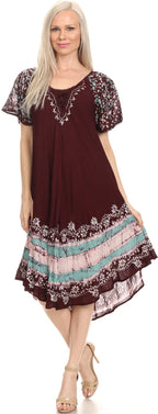 Sakkas Elisha Mid Length Batik Caftan Embroidered Cap Sleeves Floral Pattern dresses La Vie Bien Sakkas Elisha Mid Length Batik Caftan Embroidered Cap Sleeves Floral Pattern
