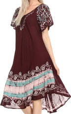 Sakkas Elisha Mid Length Batik Caftan Embroidered Cap Sleeves Floral Pattern dresses La Vie Bien Sakkas Elisha Mid Length Batik Caftan Embroidered Cap Sleeves Floral Pattern
