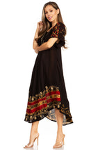 Sakkas Elisha Mid Length Batik Caftan Embroidered Cap Sleeves Floral Pattern dresses La Vie Bien Sakkas Elisha Mid Length Batik Caftan Embroidered Cap Sleeves Floral Pattern