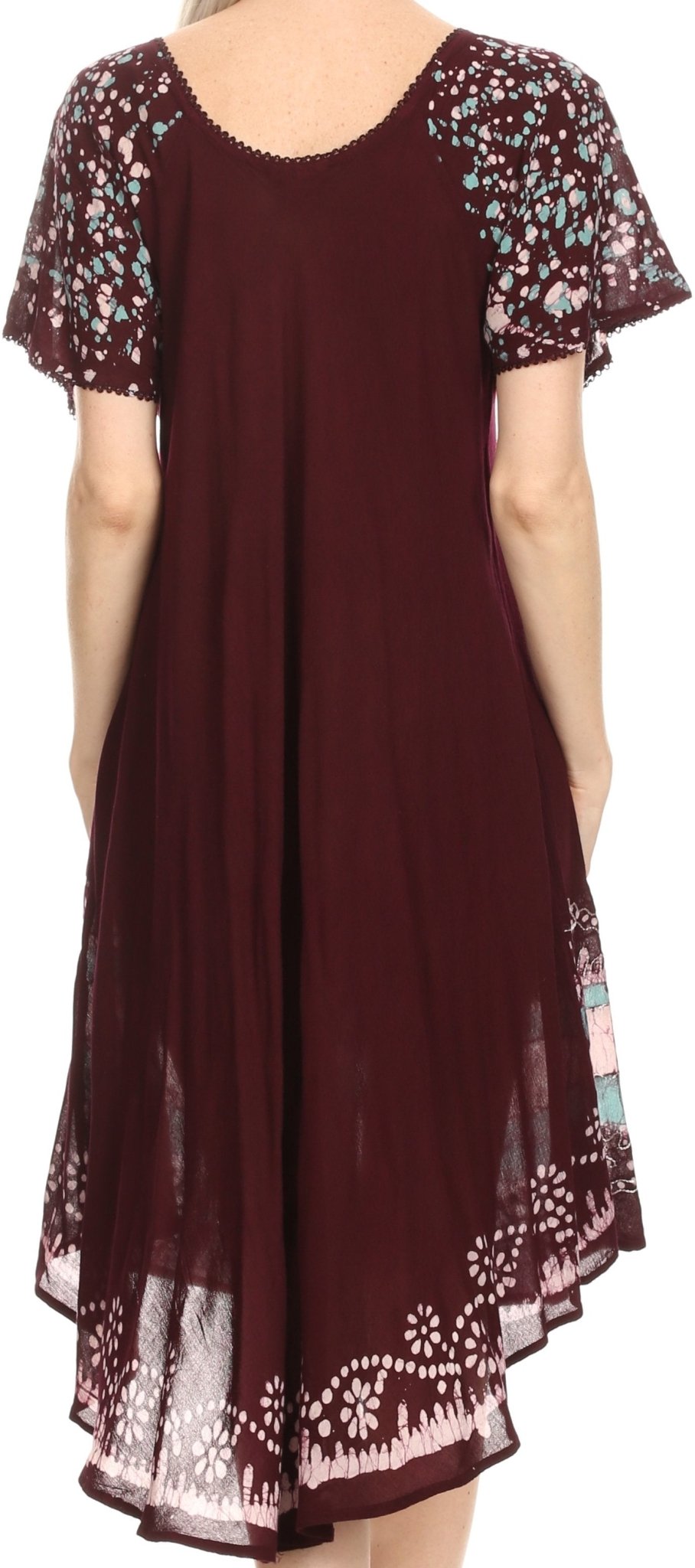 Sakkas Elisha Mid Length Batik Caftan Embroidered Cap Sleeves Floral Pattern dresses La Vie Bien Sakkas Elisha Mid Length Batik Caftan Embroidered Cap Sleeves Floral Pattern