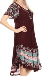 Sakkas Elisha Mid Length Batik Caftan Embroidered Cap Sleeves Floral Pattern dresses La Vie Bien Sakkas Elisha Mid Length Batik Caftan Embroidered Cap Sleeves Floral Pattern
