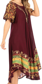 Sakkas Elisha Mid Length Batik Caftan Embroidered Cap Sleeves Floral Pattern dresses La Vie Bien Sakkas Elisha Mid Length Batik Caftan Embroidered Cap Sleeves Floral Pattern