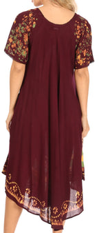 Sakkas Elisha Mid Length Batik Caftan Embroidered Cap Sleeves Floral Pattern dresses La Vie Bien Sakkas Elisha Mid Length Batik Caftan Embroidered Cap Sleeves Floral Pattern