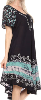 Sakkas Elisha Mid Length Batik Caftan Embroidered Cap Sleeves Floral Pattern dresses La Vie Bien Sakkas Elisha Mid Length Batik Caftan Embroidered Cap Sleeves Floral Pattern