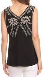 Sakkas Elita Sleeveless Tank Top Batik Aztec Embroidered Shirt Blouse TOPS La Vie Bien Sakkas Elita Sleeveless Tank Top Batik Aztec Embroidered Shirt Blouse
