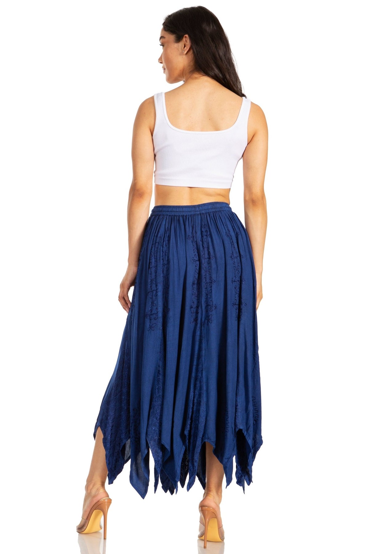 Sakkas Emery Womens Vintage Retro Maxi Rayon Embroidered Zigzag Hem Flowy Skirt skirts La Vie Bien Sakkas Emery Womens Vintage Retro Maxi Rayon Embroidered Zigzag Hem Flowy Skirt