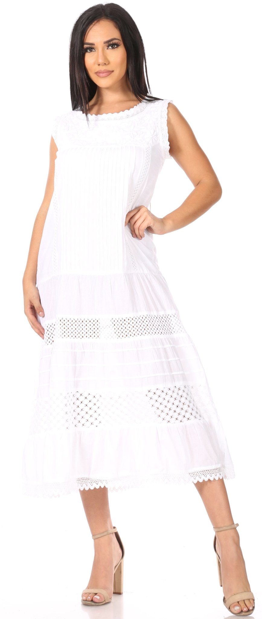 Sakkas Fiona Casual Summer Sleeveless Long Maxi Boho Peasant Dress w/Lace Floral dresses La Vie Bien Sakkas Fiona Casual Summer Sleeveless Long Maxi Boho Peasant Dress w/Lace Floral