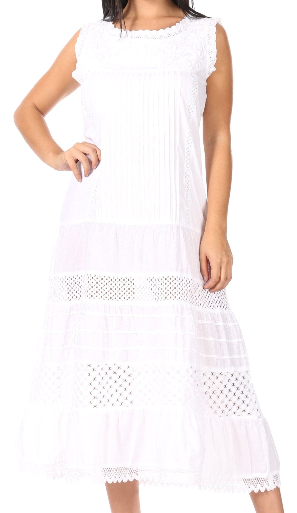 Sakkas Fiona Casual Summer Sleeveless Long Maxi Boho Peasant Dress w/Lace Floral dresses La Vie Bien Sakkas Fiona Casual Summer Sleeveless Long Maxi Boho Peasant Dress w/Lace Floral