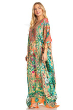 Sakkas Georgettina 2025 Flowy Rhinestone V Neck Long Caftan Dress / Cover Up dresses La Vie Bien Sakkas Georgettina 2025 Flowy Rhinestone V Neck Long Caftan Dress / Cover Up