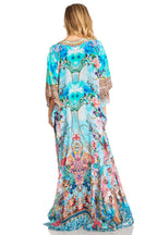 Sakkas Georgettina 2025 Flowy Rhinestone V Neck Long Caftan Dress / Cover Up dresses La Vie Bien Sakkas Georgettina 2025 Flowy Rhinestone V Neck Long Caftan Dress / Cover Up