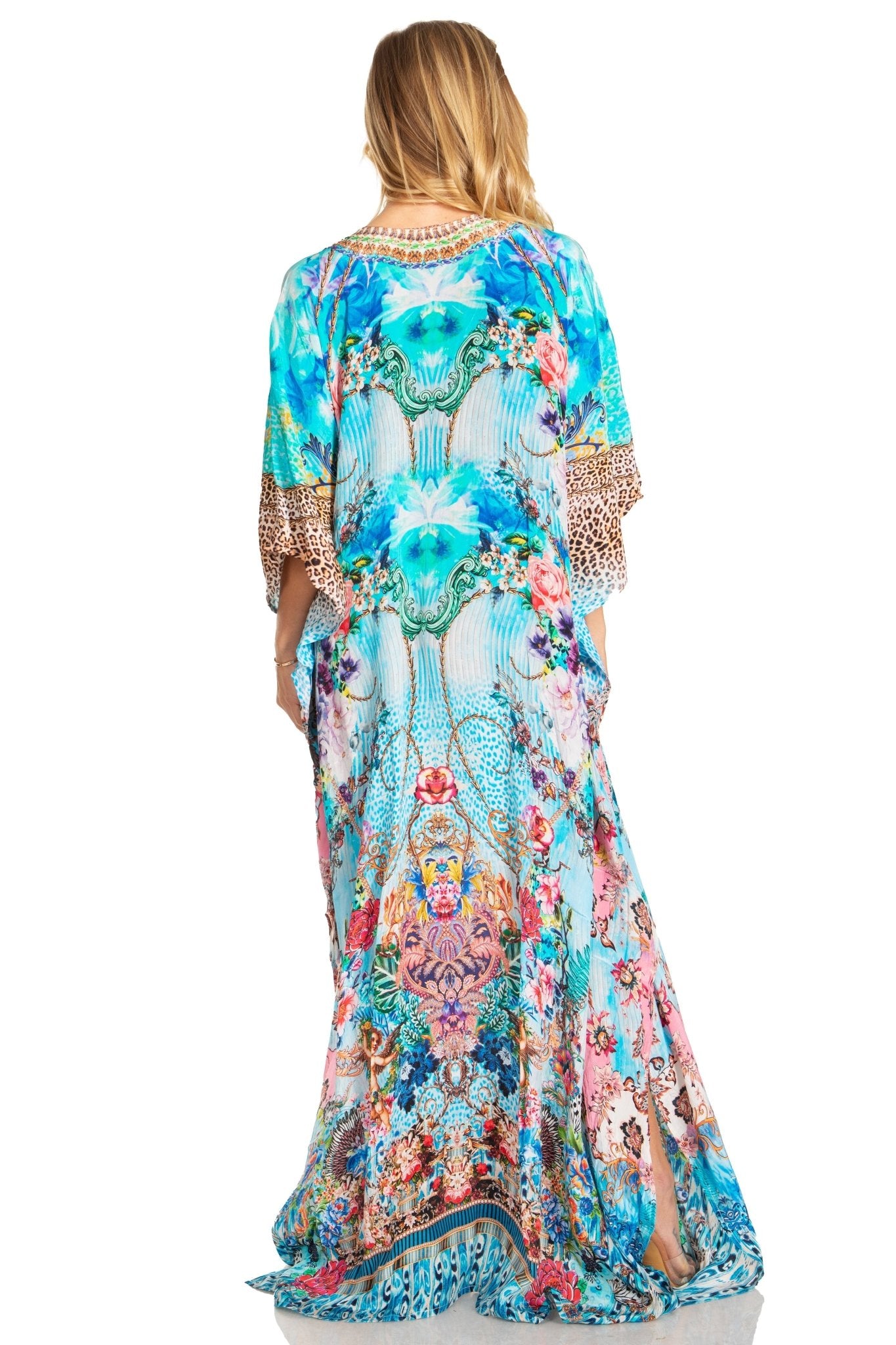 Sakkas Georgettina 2025 Flowy Rhinestone V Neck Long Caftan Dress / Cover Up dresses La Vie Bien Sakkas Georgettina 2025 Flowy Rhinestone V Neck Long Caftan Dress / Cover Up