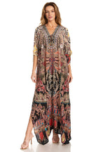 Sakkas Georgettina 2025 Flowy Rhinestone V Neck Long Caftan Dress / Cover Up dresses La Vie Bien Sakkas Georgettina 2025 Flowy Rhinestone V Neck Long Caftan Dress / Cover Up