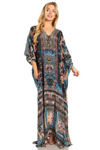 Sakkas Georgettina 2025 Flowy Rhinestone V Neck Long Caftan Dress / Cover Up dresses La Vie Bien Sakkas Georgettina 2025 Flowy Rhinestone V Neck Long Caftan Dress / Cover Up