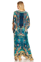 Sakkas Georgettina 2025 Flowy Rhinestone V Neck Long Caftan Dress / Cover Up dresses La Vie Bien Sakkas Georgettina 2025 Flowy Rhinestone V Neck Long Caftan Dress / Cover Up