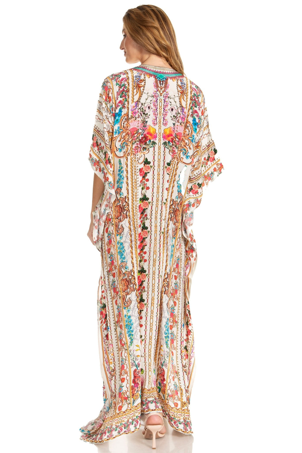 Sakkas Georgettina 2025 Flowy Rhinestone V Neck Long Caftan Dress / Cover Up dresses La Vie Bien Sakkas Georgettina 2025 Flowy Rhinestone V Neck Long Caftan Dress / Cover Up