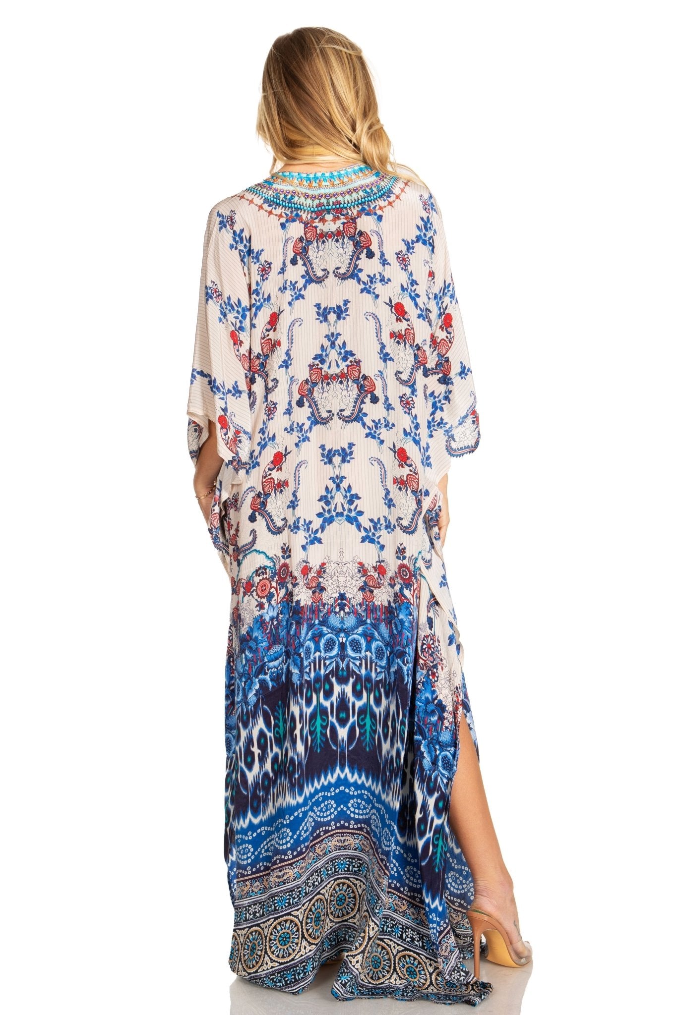 Sakkas Georgettina 2025 Flowy Rhinestone V Neck Long Caftan Dress / Cover Up dresses La Vie Bien Sakkas Georgettina 2025 Flowy Rhinestone V Neck Long Caftan Dress / Cover Up