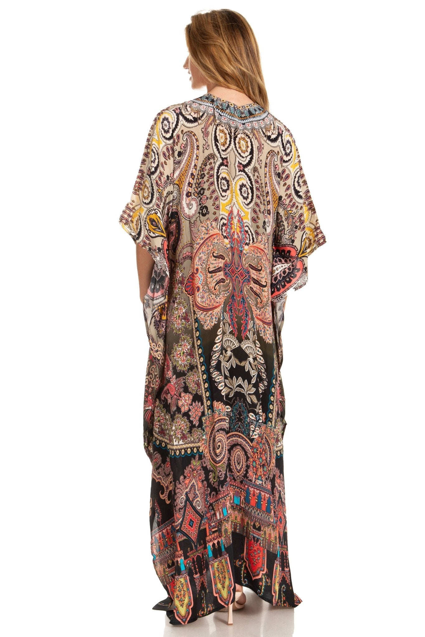 Sakkas Georgettina 2025 Flowy Rhinestone V Neck Long Caftan Dress / Cover Up dresses La Vie Bien Sakkas Georgettina 2025 Flowy Rhinestone V Neck Long Caftan Dress / Cover Up