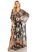 Sakkas Georgettina 2025 Flowy Rhinestone V Neck Long Caftan Dress / Cover Up dresses La Vie Bien Sakkas Georgettina 2025 Flowy Rhinestone V Neck Long Caftan Dress / Cover Up