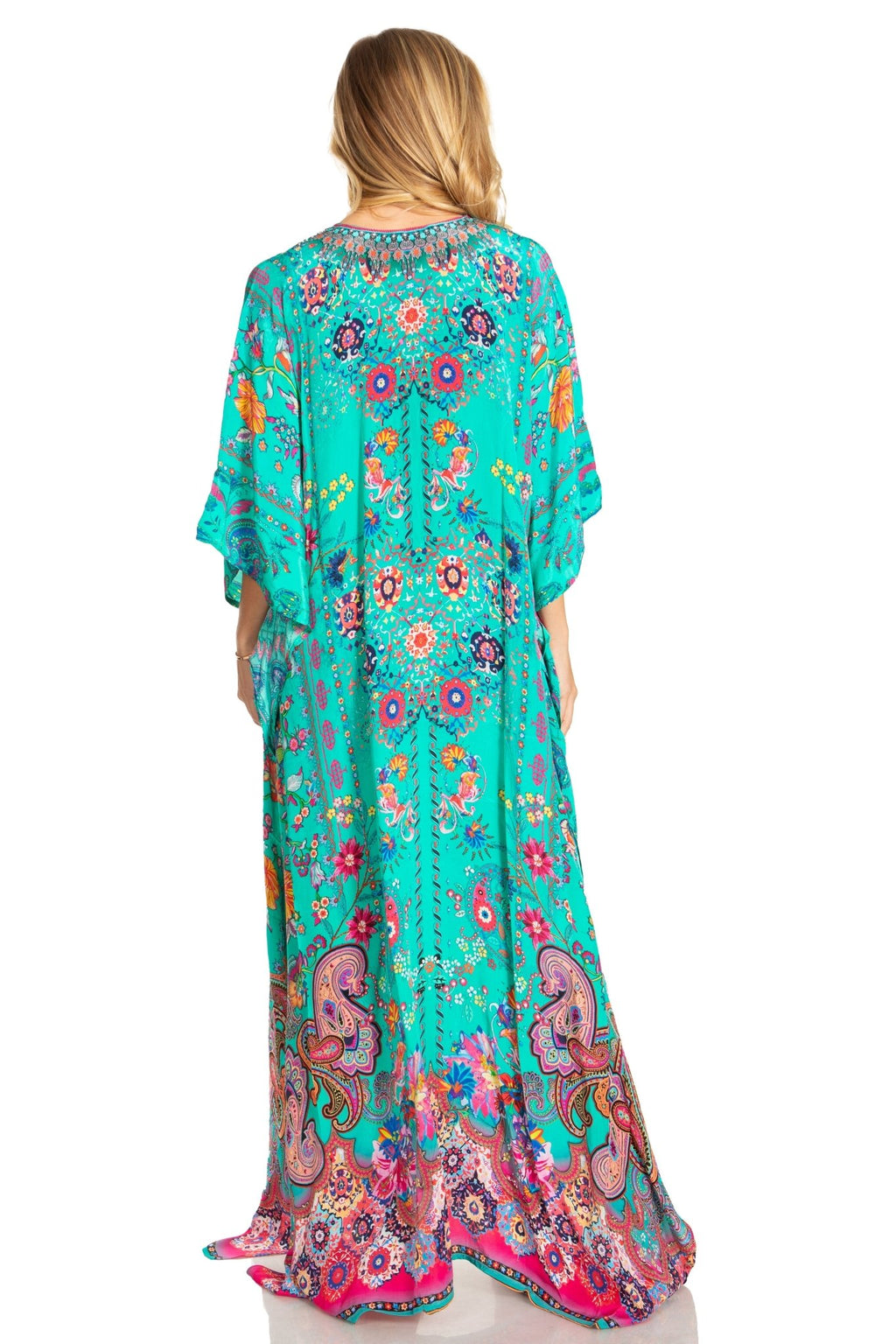 Sakkas Georgettina 2025 Flowy Rhinestone V Neck Long Caftan Dress / Cover Up dresses La Vie Bien Sakkas Georgettina 2025 Flowy Rhinestone V Neck Long Caftan Dress / Cover Up